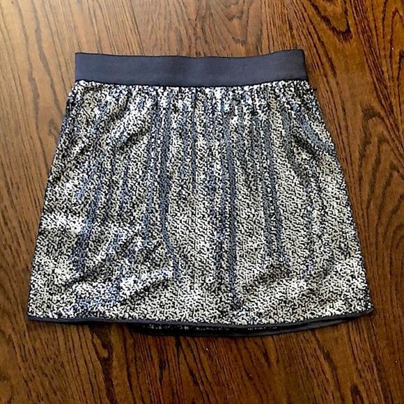 GAP Silver Sequin Fully Lined Skirt With Side Zipper Size 8 NWT - Picture 1 of 10